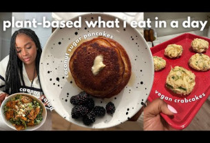 plant based vegan what i eat in a day | coconut sugar pancakes, caesar salad dressing, crab cakes.